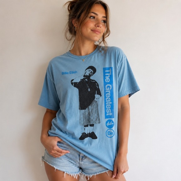 Billie Eilish Tops - Billie Eilish The Greatest T-Shirt Womens XXL Blue Wash Graphic Tee merch hiphop
